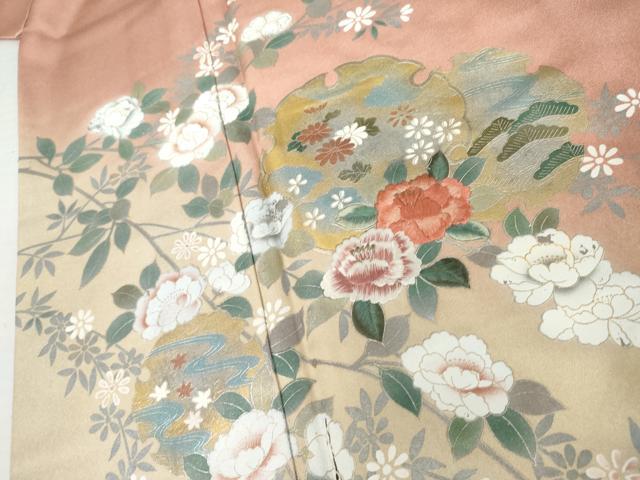 平和屋着物●訪問着 刺繍 雪輪枝花文 暈し染め 金糸 金銀彩 正絹 逸品 AABK4596cs