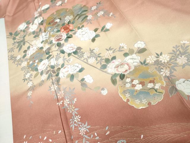 平和屋着物●訪問着 刺繍 雪輪枝花文 暈し染め 金糸 金銀彩 正絹 逸品 AABK4596cs