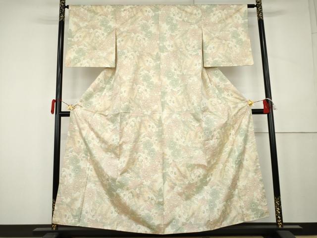 平和屋着物●本場大島紬 白大島 枝花文 正絹 逸品 AABK4601cs