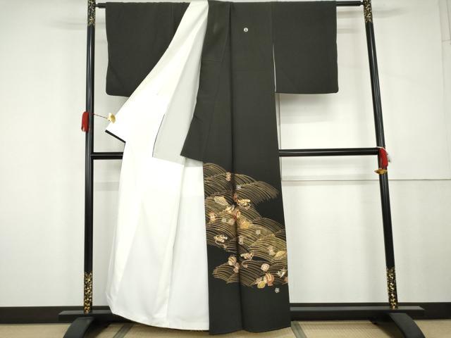 平和屋着物▼豪華黒留袖 駒刺繍 宝尽くし 金彩 正絹 逸品 AABK4606cs
