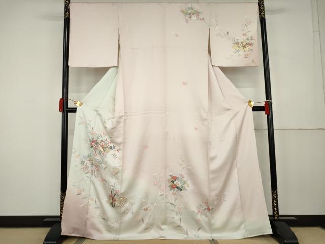平和屋着物●訪問着 地紙枝花文 暈し染め 金銀彩 正絹 逸品 AABK4611cs
