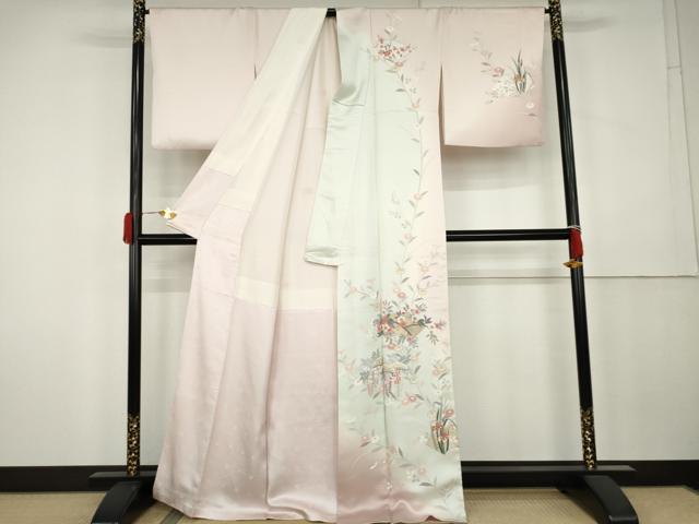 平和屋着物●訪問着 地紙枝花文 暈し染め 金銀彩 正絹 逸品 AABK4611cs