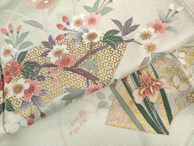 平和屋着物●訪問着 地紙枝花文 暈し染め 金銀彩 正絹 逸品 AABK4611cs