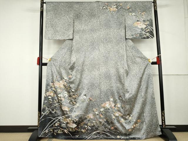 平和屋着物●訪問着 地紙枝花文 たたき染め 金彩 正絹 逸品 AABK4615cs