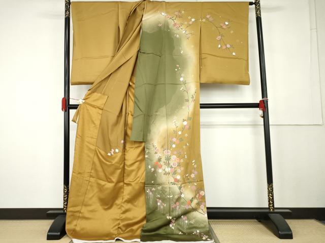 平和屋着物●訪問着 枝花文 暈し染め 金彩 仮絵羽 正絹 逸品 未使用 AABK4624cs