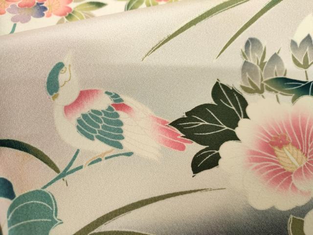 平和屋着物●豪華振袖 友禅 花鳥文 暈し染め 正絹 逸品 AABK4627cs