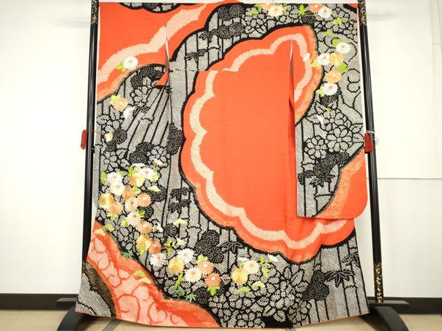 平和屋着物●豪華振袖 絞り 駒刺繍 笹竹花文 金糸 金彩 正絹 逸品 AABK4629cs