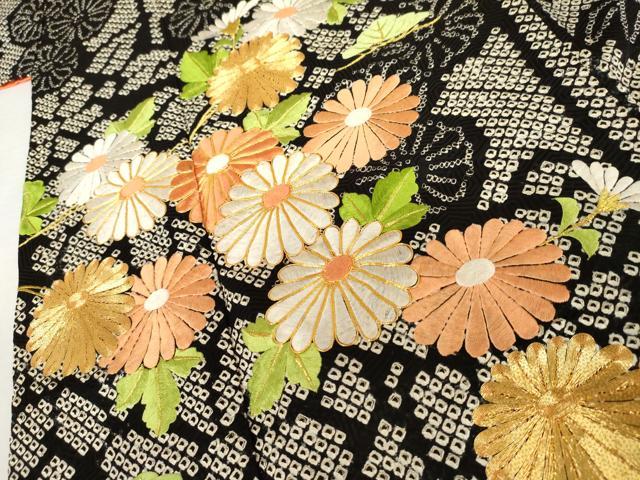 平和屋着物●豪華振袖 絞り 駒刺繍 笹竹花文 金糸 金彩 正絹 逸品 AABK4629cs