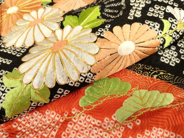 平和屋着物●豪華振袖 絞り 駒刺繍 笹竹花文 金糸 金彩 正絹 逸品 AABK4629cs