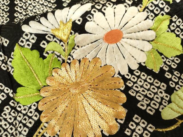 平和屋着物●豪華振袖 絞り 駒刺繍 笹竹花文 金糸 金彩 正絹 逸品 AABK4629cs