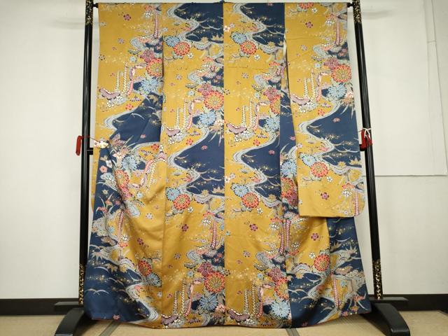 平和屋着物●豪華振袖 型染め 花蝶文 金彩 正絹 逸品 AABK4630cs