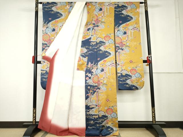 平和屋着物●豪華振袖 型染め 花蝶文 金彩 正絹 逸品 AABK4630cs