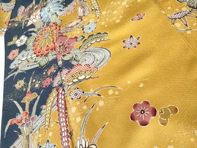 平和屋着物●豪華振袖 型染め 花蝶文 金彩 正絹 逸品 AABK4630cs