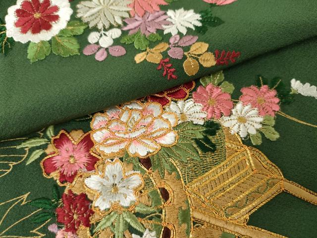 平和屋着物●豪華振袖 駒刺繍 花車文 金糸 金彩 正絹 逸品 未使用 AABK4631cs
