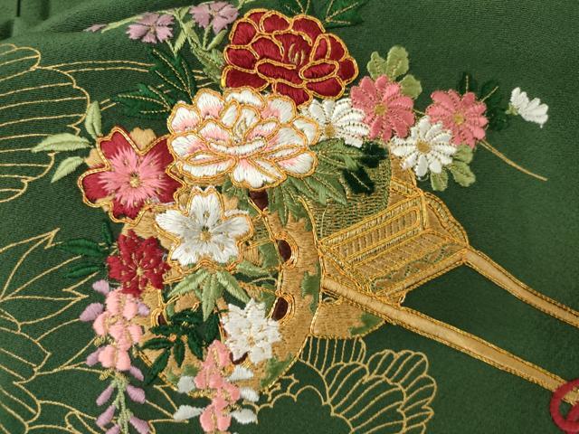 平和屋着物●豪華振袖 駒刺繍 花車文 金糸 金彩 正絹 逸品 未使用 AABK4631cs
