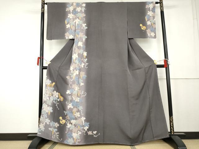 平和屋着物●訪問着 駒刺繍 黄金繭 瓢箪葡萄蔦の葉文 暈し染め 金彩 正絹 逸品 未使用 AABK4635cs