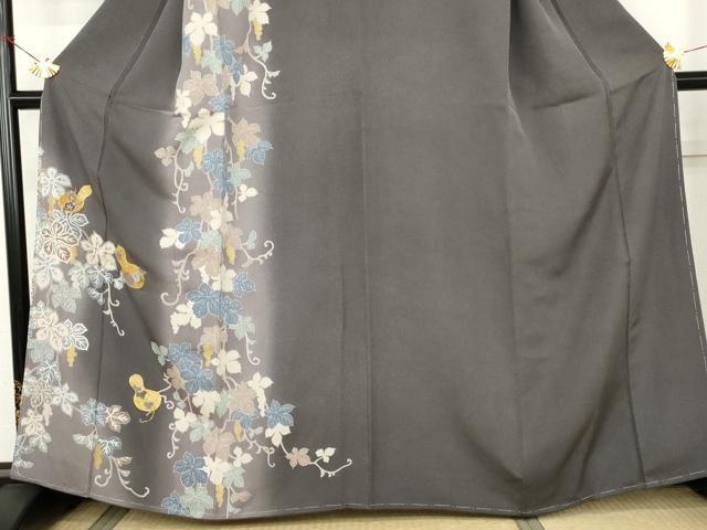 平和屋着物●訪問着 駒刺繍 黄金繭 瓢箪葡萄蔦の葉文 暈し染め 金彩 正絹 逸品 未使用 AABK4635cs