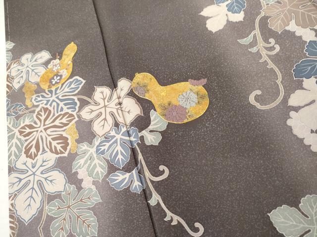 平和屋着物●訪問着 駒刺繍 黄金繭 瓢箪葡萄蔦の葉文 暈し染め 金彩 正絹 逸品 未使用 AABK4635cs
