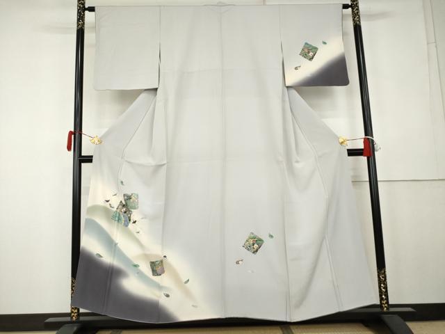 平和屋着物●訪問着 螺鈿 重ね山飛鶴花文 暈し染め 金銀彩 正絹 逸品 AABK4637cs