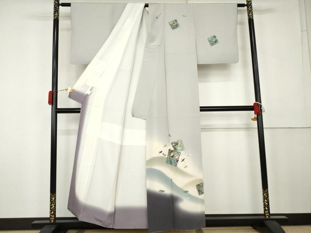 平和屋着物●訪問着 螺鈿 重ね山飛鶴花文 暈し染め 金銀彩 正絹 逸品 AABK4637cs