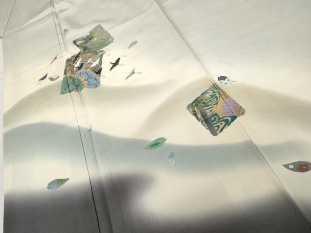 平和屋着物●訪問着 螺鈿 重ね山飛鶴花文 暈し染め 金銀彩 正絹 逸品 AABK4637cs