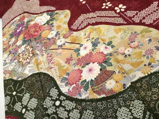 平和屋着物●豪華振袖 絞り 駒刺繍 花車文 金銀彩 正絹 逸品 AABK4639cs