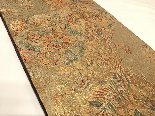 平和屋着物◎六通柄袋帯 向かい鳥花文 金糸 正絹 逸品 AABK4641yx