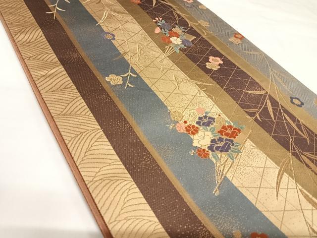 平和屋着物◎六通柄袋帯 唐織 扇面花文 金糸 正絹 逸品 AABK4648yx