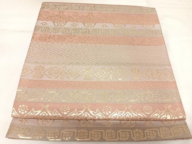 平和屋着物◎六通柄袋帯 横段花文 金糸 正絹 逸品 AABK4655yx