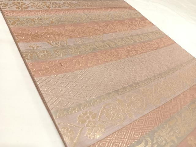 平和屋着物◎六通柄袋帯 横段花文 金糸 正絹 逸品 AABK4655yx