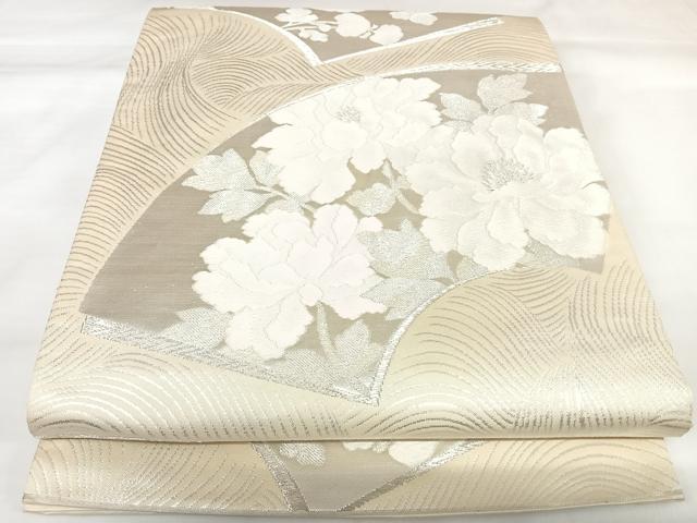 平和屋着物◎六通柄袋帯 唐織 地紙花文 銀糸 正絹 逸品 AABK4659yx