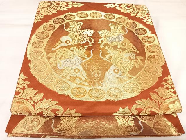 平和屋着物◎六通柄袋帯 狩猟丸文 金銀糸 正絹 逸品 AABK4661yx