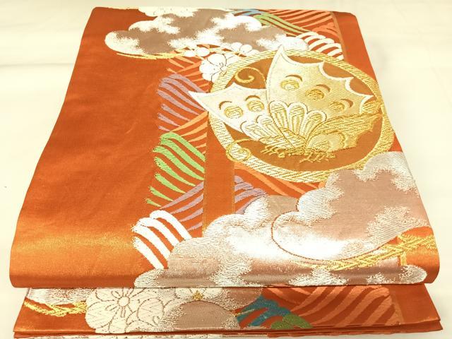 平和屋着物◎六通柄袋帯 唐織 花蝶丸文 金銀糸 正絹 逸品 AABK4668yx
