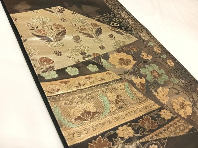 平和屋着物◎六通柄袋帯 切り嵌め花唐草文 金糸 正絹 逸品 AABK4671yx