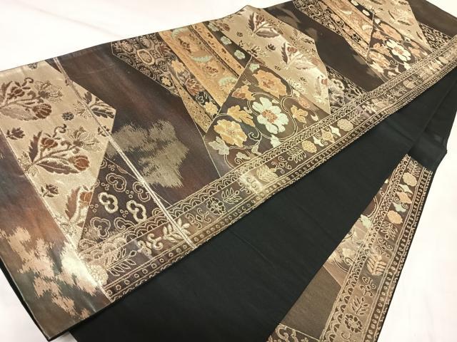 平和屋着物◎六通柄袋帯 切り嵌め花唐草文 金糸 正絹 逸品 AABK4671yx
