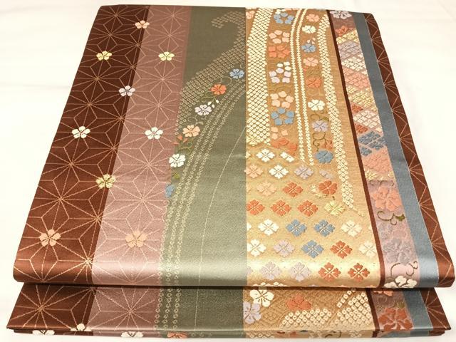 平和屋着物◎六通柄袋帯 唐織 花間道 金糸 正絹 逸品 AABK4676yx