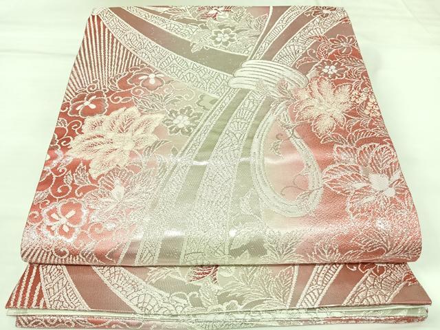 平和屋着物◎両面 全通柄袋帯 唐織 のしに鏡裏文錦 銀糸 正絹 逸品 AABK4682yx