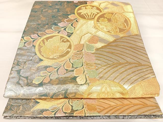 平和屋着物◎両面 六通柄袋帯 辻が花 吉祥花蝶丸文 金銀糸 正絹 逸品 AABK4685yx