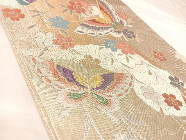 平和屋着物◎佐賀錦 六通柄袋帯 花蝶文 金銀糸 正絹 逸品 AABK4690yx