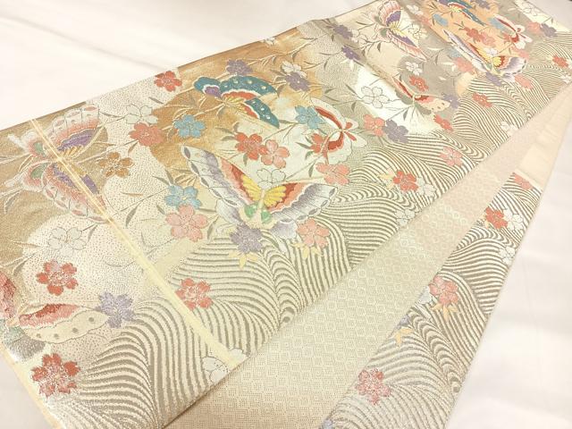 平和屋着物◎佐賀錦 六通柄袋帯 花蝶文 金銀糸 正絹 逸品 AABK4690yx