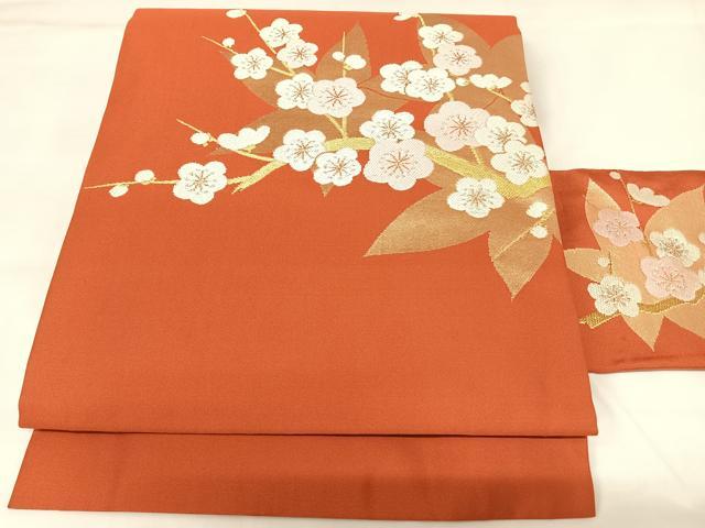平和屋着物◎九寸名古屋帯 唐織 枝梅文 金銀糸 正絹 逸品 AABK4695yx