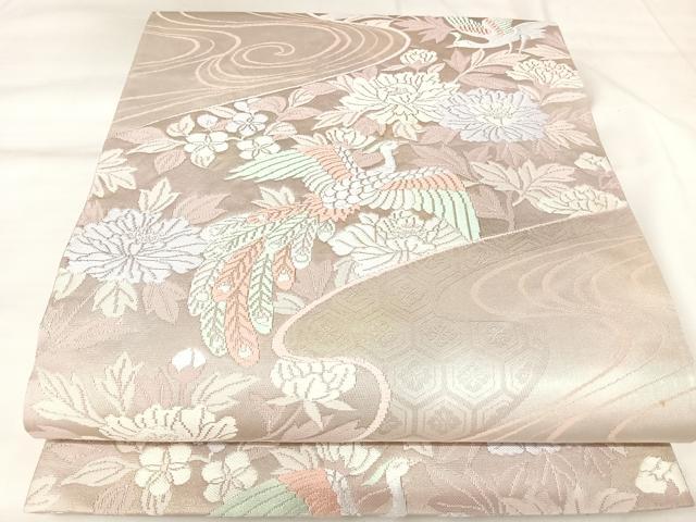 平和屋着物◎六通柄袋帯 唐織 流水鳳凰花文 金糸 正絹 逸品 AABK4702yx