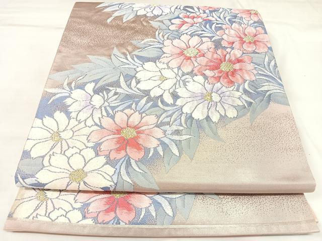平和屋着物◎六通柄袋帯 唐織 草花づくし 金銀糸 正絹 逸品 AABK4713yx