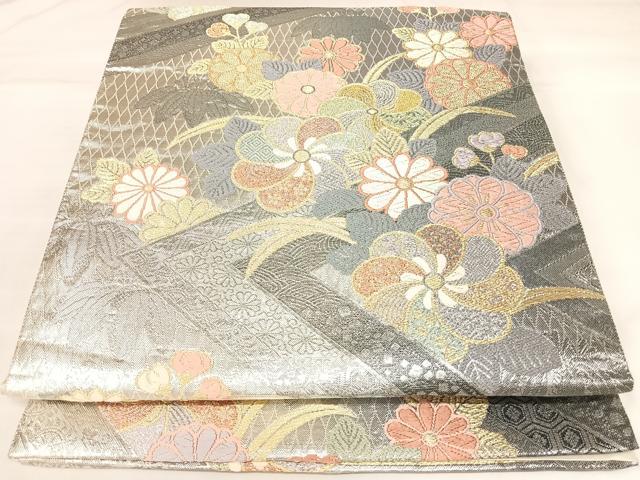 平和屋着物◎六通柄袋帯 唐織 草花文 金銀糸 正絹 逸品 AABK4723yx