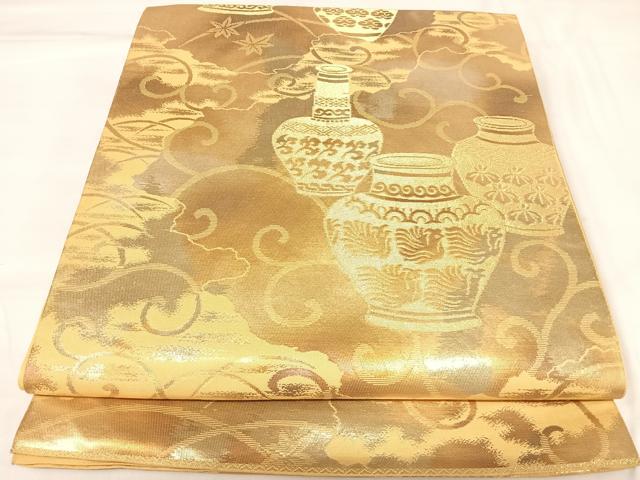 平和屋着物◎六通柄袋帯 陶器文 金銀糸 正絹 逸品 AABK4736yx
