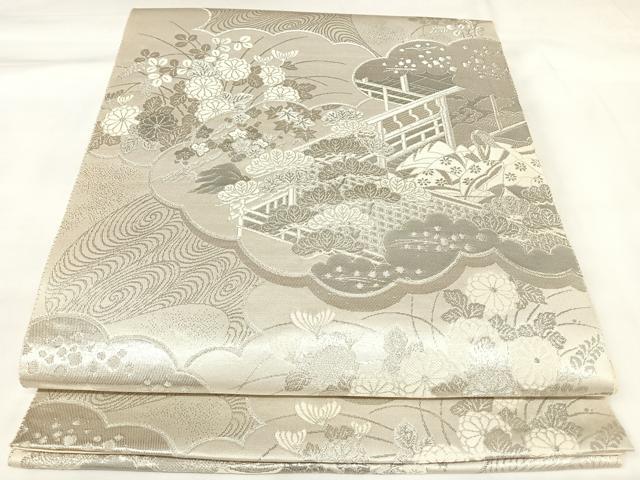 平和屋着物◎六通柄袋帯 雲取絵巻文 プラチナ二重箔 正絹 逸品 AABK4748yx