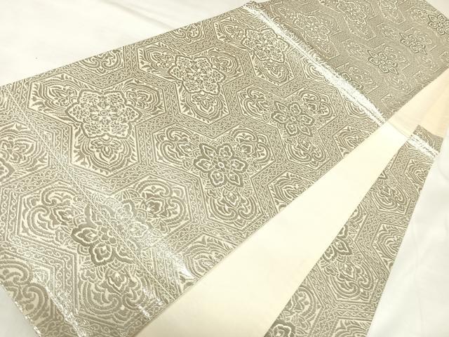平和屋着物◎六通柄袋帯 毘沙門亀甲花文 プラチナ二重箔 正絹 逸品 AABK4754yx