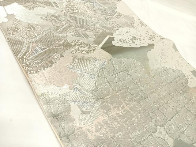 平和屋着物◎六通柄袋帯 屏風絵図文 プラチナ箔 手織二重織 正絹 逸品 AABK4756yx