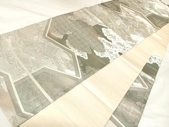 平和屋着物◎六通柄袋帯 屏風絵図文 プラチナ箔 手織二重織 正絹 逸品 AABK4756yx