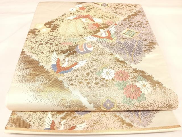 平和屋着物◎六通柄袋帯 唐織 飛鶴花文 金糸 正絹 逸品 AABK4761yx